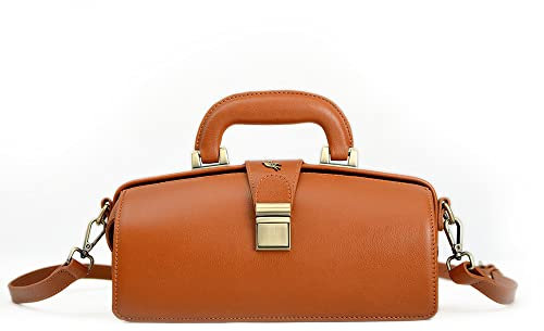 Erivis Echtleder Handtasche Rindsleder Arzttasche braun Umhängetasche Schnalle Damentasche, Orange/Abendrot im Zickzackmuster (Sunset Chevron), L:(10.6); H:13cm (5.11); W: (4.5)