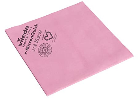 Vileda Professional Chiffon Microfibre r-MicronQuick Recyclée Multi-Surfaces, Ultra Absorbante, sans Trace, Lavable en Machine, pour la Cuisine, Les Vitres, Salle de Bain, 40x38cm, Lot 5, Rouge/Rose