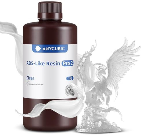 ANYCUBIC ABS-Like Resin Pro 2 3D Drucker Resin mit erhöhter Festigkeit und Zähigkeit, Geringe Schrumpfung, Hochpräzises 405 nm UV-härtendes Harz für Allen Resin 3D Druckern, Transparent 1kg
