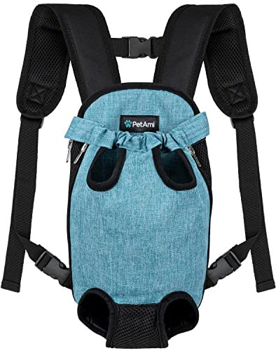 PetAmi Hundetragetasche Rucksack, Verstellbarer Hund Haustier Katze Fronttragetasche Rucksack,Belüfteter Hund Brustträger für Wandern Camping Reisen, Groß, Meerblau