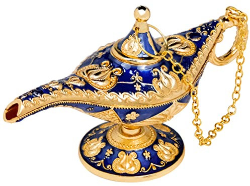 Genie Lampe Aladdin ,Mini Aladdin Wunderlampe, Geschnitzte Gold Dekoration Genie Öllampe,Klassische Dekoartikel Genielampe - Goldenes Blau,12 x 4 x 6,3 cm