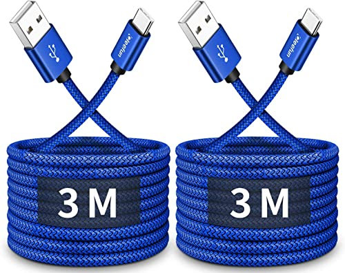 CLEEFUN Cable USB C 3 Metros Cargo Rapida 2 Pack, 3A hasta 18W Cable Tipo C para iPhone 16/15 Pro Max, Galaxy S25 S24 S23, Xiaomi-Redmi 14C/13 Note 14 13