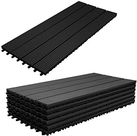 Gimisgu Terrassenfliesen WPC Fliesen, 30x60 cm Holzoptik Klickfliesen Balkonfliesen Klicksystem Terrassendielen Klickfliese Kunststoff Bodenfliese mit Drainage, 18er Set für 3m², Anthrazit