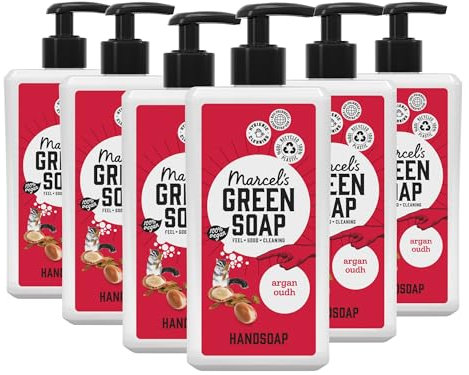 Marcel's Green Soap - Handseife Argan & Oudh - Flüssigseife Spender - 100% Umweltfreundlich - 100% Vegan - 97% Biologisch abbaubar - 6er-Pack- 500 ml
