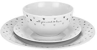 Home 12 Piece Grey Hearts Dinner Set Cutest Crockery Carrying The Message All You Need is Love and A Delicate Heart Pattern