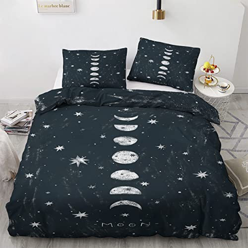 GEDAEUBA Sommer Bettwäsche 135x200 Mondphasen - Mond Sterne Bettbezug 135 x 200 2er Set, Wendebettwäsche und Kissenbezug 80x80, Weiche & Atmungsaktive Mikrofaser Bettwäsche-Sets mit Reißverschluss