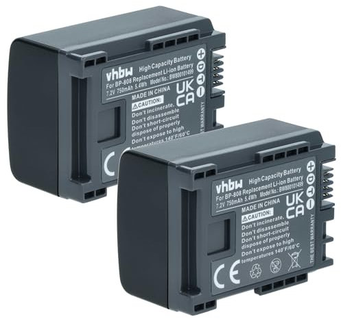 vhbw 2X Akku kompatibel mit Canon Legria FS100, FS10, FS19, FS11, FS20 Videokamera Camcorder (750 mAh, 7,2 V, Li-Ion) + Infochip