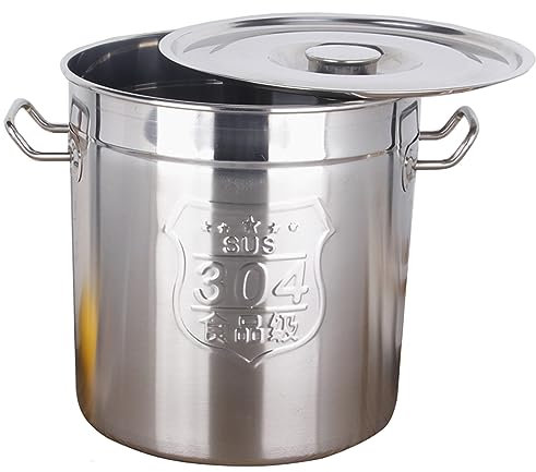 UMMEI Olla De Cocina De Acero Inoxidable, 30/50 / 70L Olla De Cocina De Campamento con Tapa De Olla De Sopa Olla De Cocina De Acero Inoxidable Olla De Cocina De Gas para Guisar, Hornear,Plata,30L