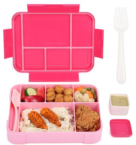 Belle Vous Pink Bento Lunch Box with 6 Compartments & Cutlery - 1330ml/45oz Leakproof Lunchbox - Microwave/Dishwasher Safe Snack Boxes - BPA-Free Food Containers for School/Office On-The-Go Meals
