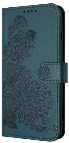 Floral Case Suitable for iPhone 6 7 8|SE 2020|SE 2022, Vintage Style PU Leather Protective Case, Wallet Card Slots Magnetic Buckle Stand Bumper Phone Cover,Dark Green