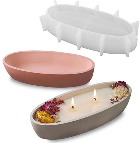 Wehous Candle Jar Mould Oval Boat Shape Candle Pot Mold Storage Tray Epoxy Resin Mold DIY Succulent Plant Decoration Jewelry Making