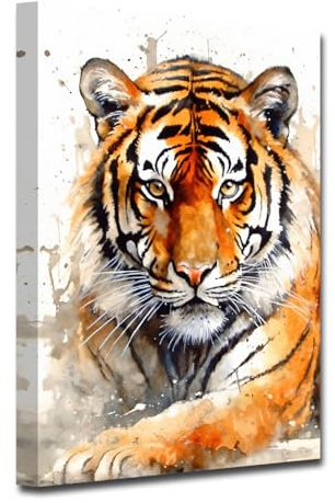 LZIMU Tiger Bild Wanddekoration Aquarell Tier Wandbild Tiger Porträtbild abstraktes Tier Poster Wildtier Kunstdrucke Wanddekoration (B, 40.00 x 60.00 cms)