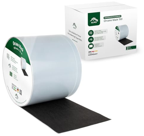 ALMO 2x Premium Fensteranschlussband für außen vollflächig Selbstklebend - Überputzbar mit Fingerlift - 150mm x 25m Fensterdichtband für den Außenbereich, Wind- und Schlagregendicht