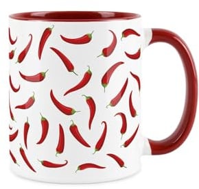 Purely Home Chilli Pepper Mug - Live Life with a Little Spice - Tea/Coffee Ceramic Red & White Cup Novelty Gift/Present