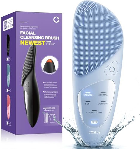 COSLUS Gesichtsreinigungsbürste Gesichtsbürste Elektrisch Silikon: IPX7 Wasserdichte Aufladbar Reinigungsbürste Gesicht, 4 Reinigungsmodi mit Augenschutz Lumi Spa für Reinigung, Peeling, Massage