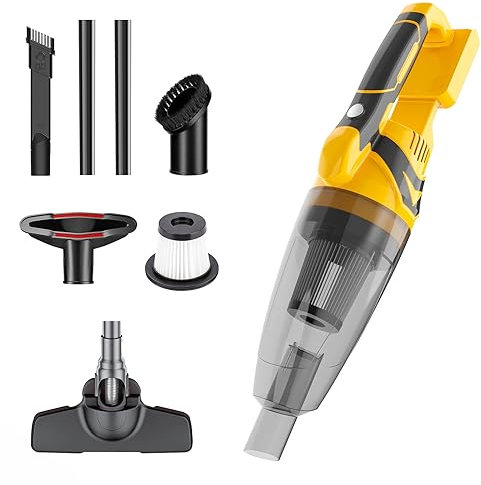 BUANKAD Cordless Handheld Vacuum, Car Vacuum Cleaner Compatible with Dewalt 18V 20V Battery, Portable Lightweight Vacuum for Car Bench Table, Yellow (Tool only, no battery)