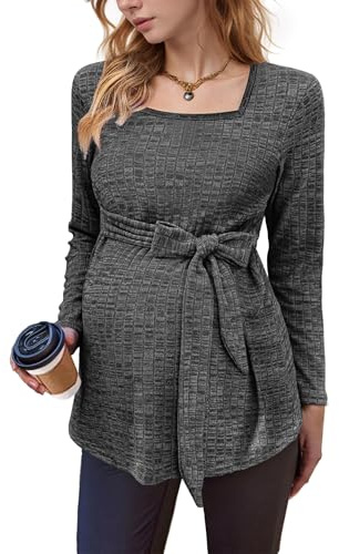 hohololo Umstandspullover Frauen Langarm Schwanger Oberteil Damen Tuniken Gestrickt Schwangerschaft Pullover