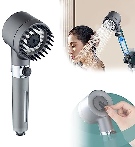 Deutscher Massage-Multifunktions-Duschkopf mit Ein-Knopf-Einstellung, 2024 neue abnehmbare Massagedusche, dreistufiger Regenwasserdruckverstärker-Handhahn for Hautdusche, Druckfilterspray/1216