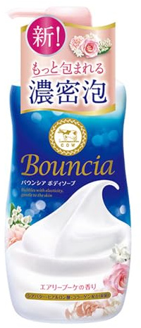 Cow Soap Bouncia Japan Body Wash Airy Bouquet Scent With Pump 480ml For Soft, Moisture and Smooth Contain Skin Beautifying Ingredients