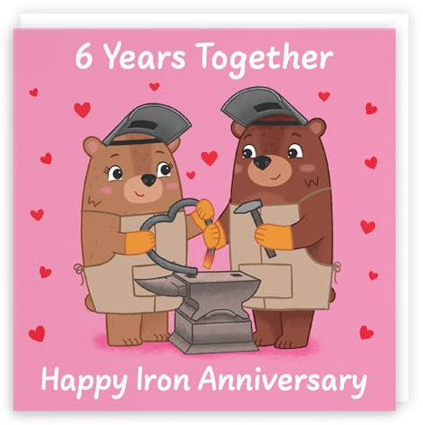 Hunts England - Cute 6th Anniversary Card - Iron Anniversary - Bears - Sixth Anniversary - 6 Years - For Him, Her, Couple, Men, Women - Love Story Collection