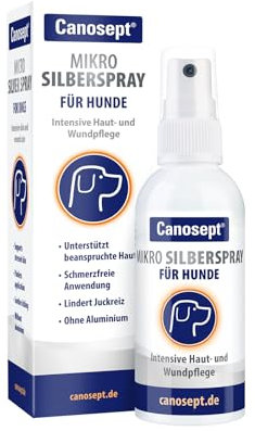Canosept Mikro Silberspray für Hunde 75ml - Silberspray Hund gegen Juckreiz Hund - Wundspray Hund - Schmerzfrei für den Hund - ohne Aluminium & kolloidales Silber - spendet Feuchtigkeit