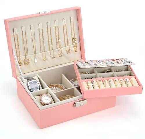 Sofore Portagioie Donna Porta Gioie Portagioie Bambina Grande Porta Gioielli Bambina a 2 Strati in Pelle PU Portagioie Donna da Camera Organizer Gioielli Storing Jewelry Earrings Anelli, Rosa Sakura