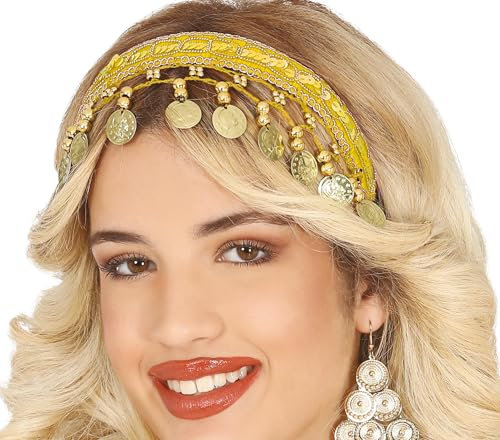 FIESTAS GUIRCA | Haarreif mit goldenen Münzen (Einheitsgröße) - Zubehör für Prinzessinnen-, Zigeuner- und Wahrsager Kostüme - Ideal für Karneval, Partys und Feiern - Für Erwachsene - Gelb Gold