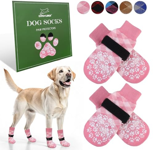 EXPAWLORER 2 Paar Anti rutsch Hundesocken Leckschutz der Pfoten, rutschfeste Pfotenschutz Hund Verletzung für Holzboden, Hundeschuhe Hundestiefel für heißen Boden Outdoor, Rosa XS