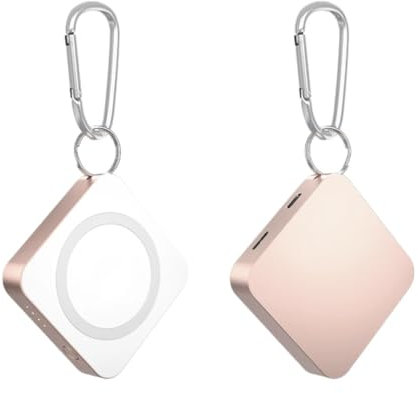 Rose Gold Magnetic Power Bank, Four Champs Mag-Safe Power Bank, 5000mAh, Compact Wireless Portable Charger. Pocket sized, attach to key ring or bag