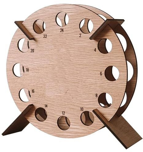 Wein-Adventskalender, Weihnachtsbaum-Countdown-Dekoration für Erwachsene, Weihnachts-Weinregal, Weinhalter-Dekoration, 24-Tage-Weihnachts-Adventskalender aus Holz, (Rund - Klein)
