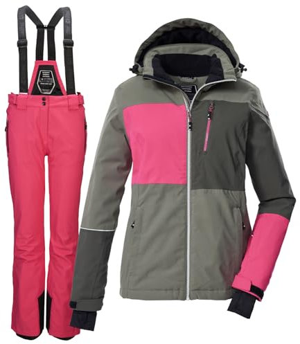 Killtec Damen Skianzug Größe 42 - aus Skijacke grau pink und Skihose pink - mit 10000mm Wassersäule - wasserdicht, atmungsaktiv
