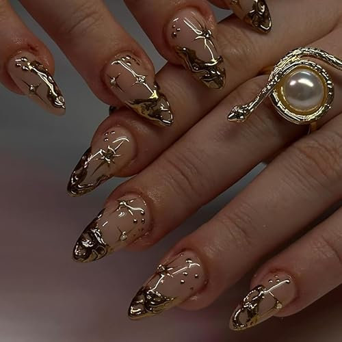 LYMCY Französische 3D Press-On Fingernägel mit Sonne-Mond-Design, Abnehmbare Künstliche Nägel für Frauen - 24 Stück