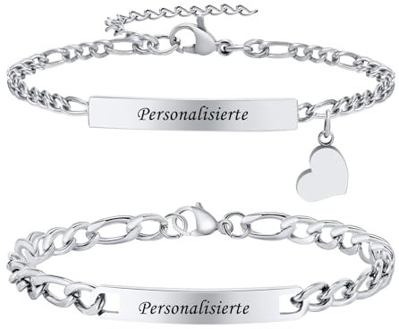 VNOX Personalisierte Paar Armbänder Herren Damen : Geschenke fur Paare, Herz Pärchen Armband für Frauen Männer Silber, Armkette Modeschmuck Weihnachten Tag Vatertag