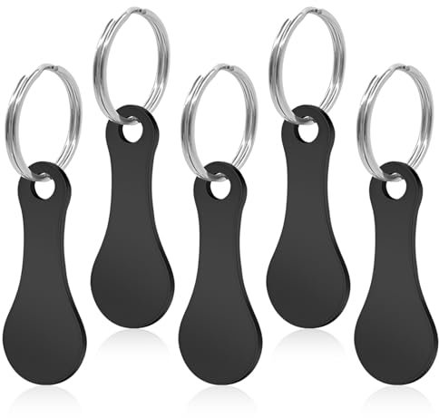 Alethron Einkaufswagenlöser, 5 Stück Abziehbar Einkaufswagenchip Edelstahl Einkaufschip Schlüsselanhänger Rund Personalisiert Einkaufswagenlöser für Einkaufswagen Öffnen Schwarz