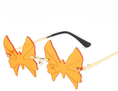 qinqilanqi-S Vintage Schmetterling Sonnenbrille unregelmäßig randlose Sonnenbrille Mode Party Brille für Frauen Männer (orange, orange)