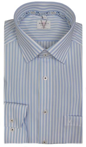 Marvelis Herrenhemd | Modern Fit | Extra Langer Arm 69cm | Hellblau Weiß kariert | New Kent Kragen | Gr. 44