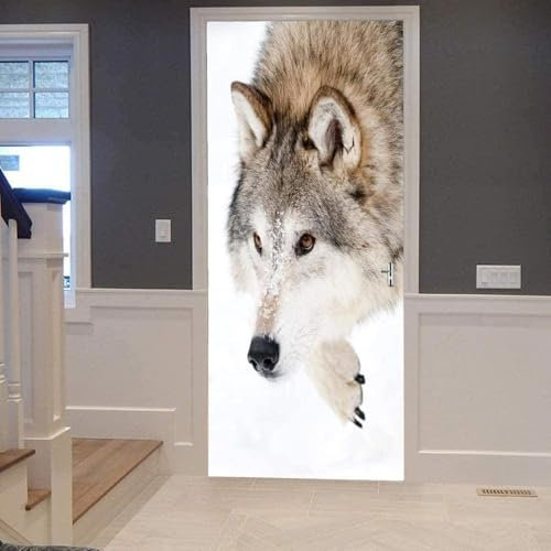 Türbekleben Wolf Türtapete, Selbstklebend TürPoster Wolf Türbilder, 3D Fototapete Türfolie Poster Tapete Türaufkleber Tür Tapeten 86 x 200 cm q4406
