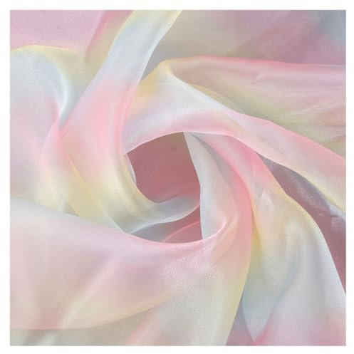 AMateschitz Farbverlauf Organza Stoff Regenbogen Tulle Netzstoff Bunt Gradient Tüllstoff Schillernder Tüll Dekostoff für Hochzeitskleider Vorhänge Tischläufe Kostümen DIY Nähen Rosa-Gelb-Blau 1M*1.5M