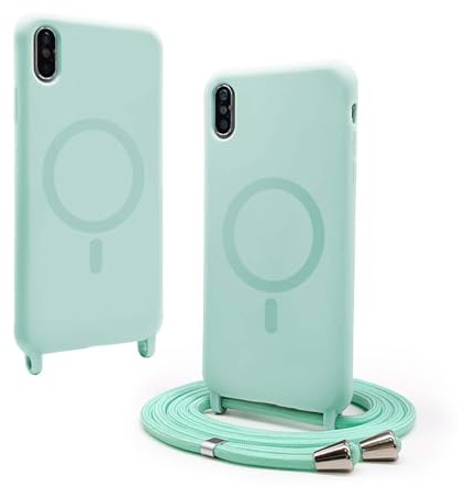 BGHHEU Handykette Hülle kompatibel mit iPhone XS Max mit Band,Handyhülle Kompatibel mit MagSafe,Abnehmbar Kordel zum Umhängen Silikon Case Magnetische Handyhülle,Mintgrün
