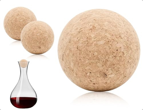Emezddo 2 Stück Weinkaraffe Korken,Dekanter Verschluss Holz Kugel,Weinflaschenstopper,Flasche Holzkorken,verwendet für Zuhause Partys Geburtstage Restaurants Hotel(6.1 cm)
