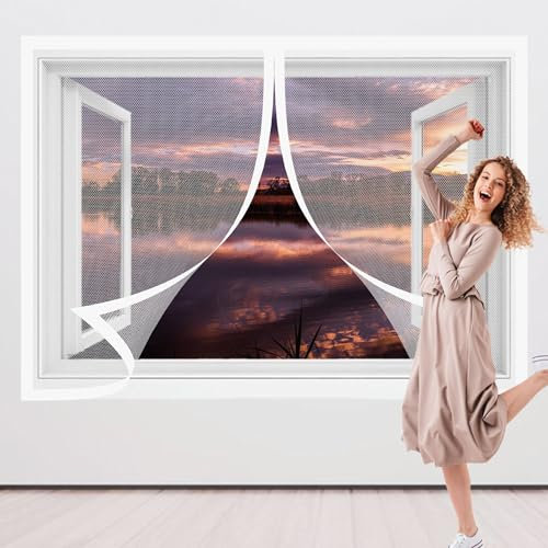 Moustiquaire Porte Fenetre 103 x 73 cm Moustiquaire Fenetre Aimantée Sans Percer Facile à Installer pour Fenêtres de Maison, Blanc
