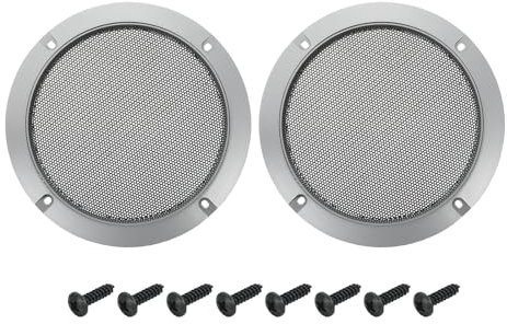 sourcing map 2 Pcs 5inch Black Speaker Grill Mesh Metal Woofer Guard Protector Dust Cover Iron Gray Decorative Circle ABS Frame with Screws for Home Audio Car Speaker Replacement