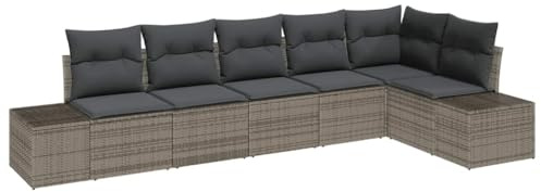 vidaXL 6-teiliges Gartensofa-Set mit Kissen in Grau aus Poly Rattan - Perfekt für den Balkon oder die Terrasse! Bequem, modern und wetterfest. Ideal für entspannte Stunden im Freien!