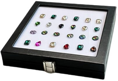 YIZITU Praktische Schmuck-Vitrine mit Glasplatte, Präsentationshalter für Edelsteine und Kristalle, mit Schwammfutter