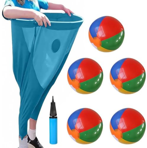 Vyloy Riesenhosen-Wurfspiel mit Springbällen-Lustiges Familienspiel für Gartenfest,Teamwettkampf und Gesellschaftsspiele (Blau+5 Bälle+1 Hüpfburg)