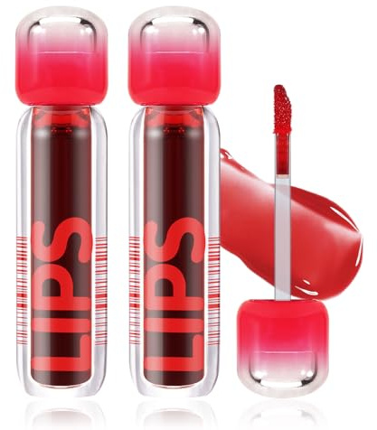 Boobeen 2Pcs Hydrating Lip Stain, Lip Gloss - Langanhaltende Feuchtigkeit, nicht klebend, wasserfest mit Wasserlicht Glanz & glättende Flüssigkeit Lip Stain für glänzende pralle Lippen