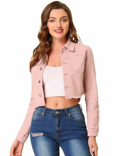 Allegra K Donna Camicia Jeans Pulsante Sfilacciata Fino Lavato Ritagliata Camicia Denim
