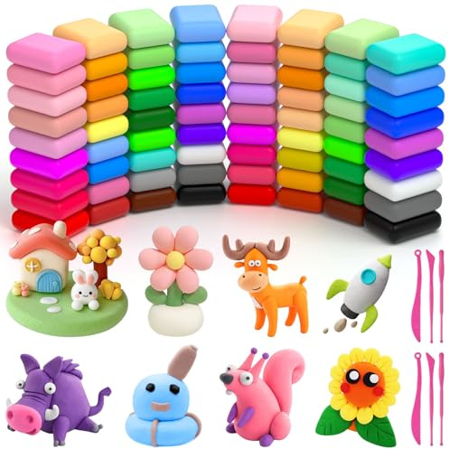 Ainiv Modelliermasse-Set, Knete Starter, Lufttrocknende Magische Knete | Art Polymer Clay Geschenk fur Fantasievolles, Kreatives Spielen für Jungen Mädchen im Alter von 3-12 Jahren (72 Farben)