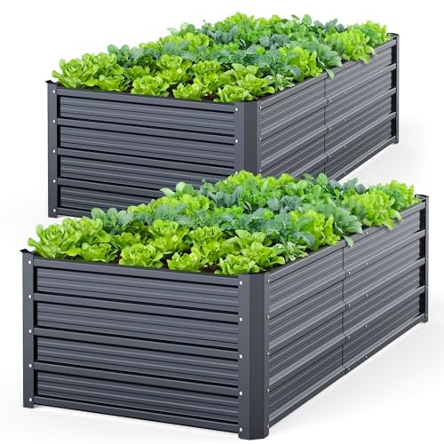 Ohuhu 2 Stück Metall Hochbeete 180×90×45 cm für Garten, Anthrazit | 100% ungiftig, großer Füllraum, verstärktes Stahlblech, rostgeschützt und stabil, ideal für Gemüse, Blumen und Kräuter