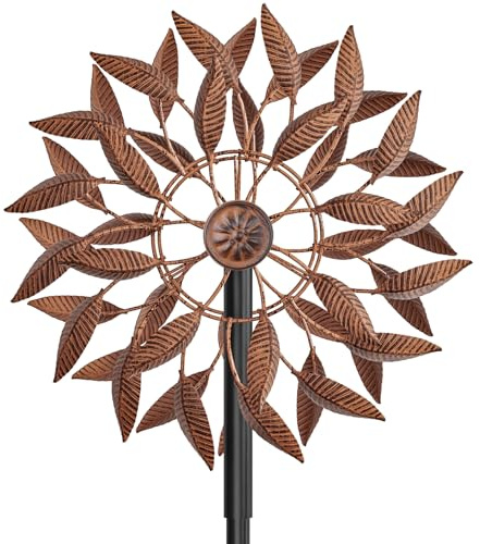 Metall Windrad Garten Dekoration in Retro-Farben - Windspiele für Garten, Rasen und Terrasse, Windskulptur Spinner mit Metallpfahl (Rostfarbe)
